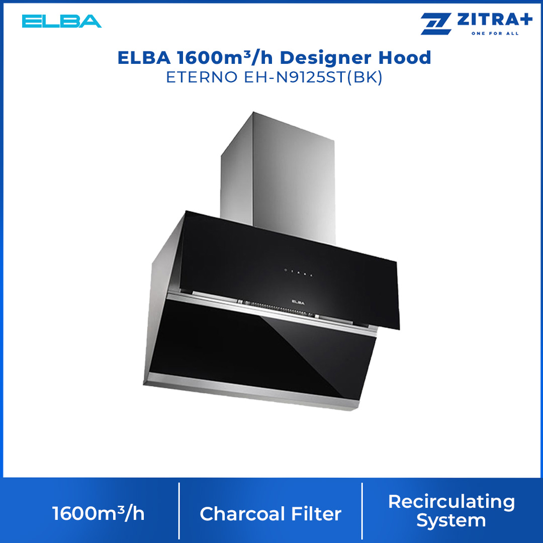 ELBA 1600m³/h Designer Hood ETERNO EH-N9125ST(BK) | Gesture Motion Sensor (GMS) Technology | Sensor Touch | Turbo Speed | Cooker Hood with 1 Year Warranty