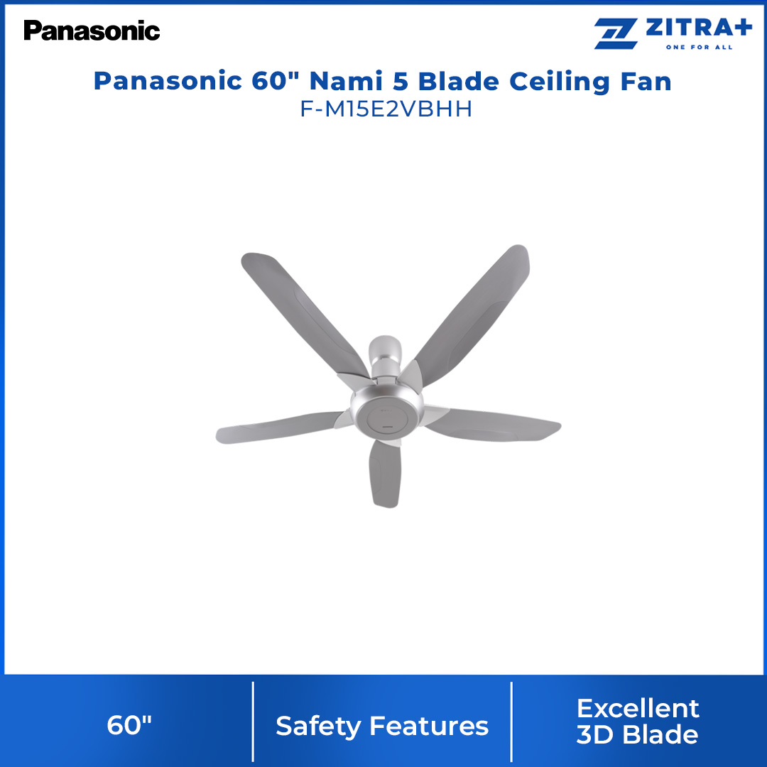 Panasonic 60" Nami 5 Blade Ceiling Fan F-M15E2VBHH | Multi-Level Safety Protection | 3D Blade - Powerful Airflow | Ceiling Fan with 1 Year Warranty