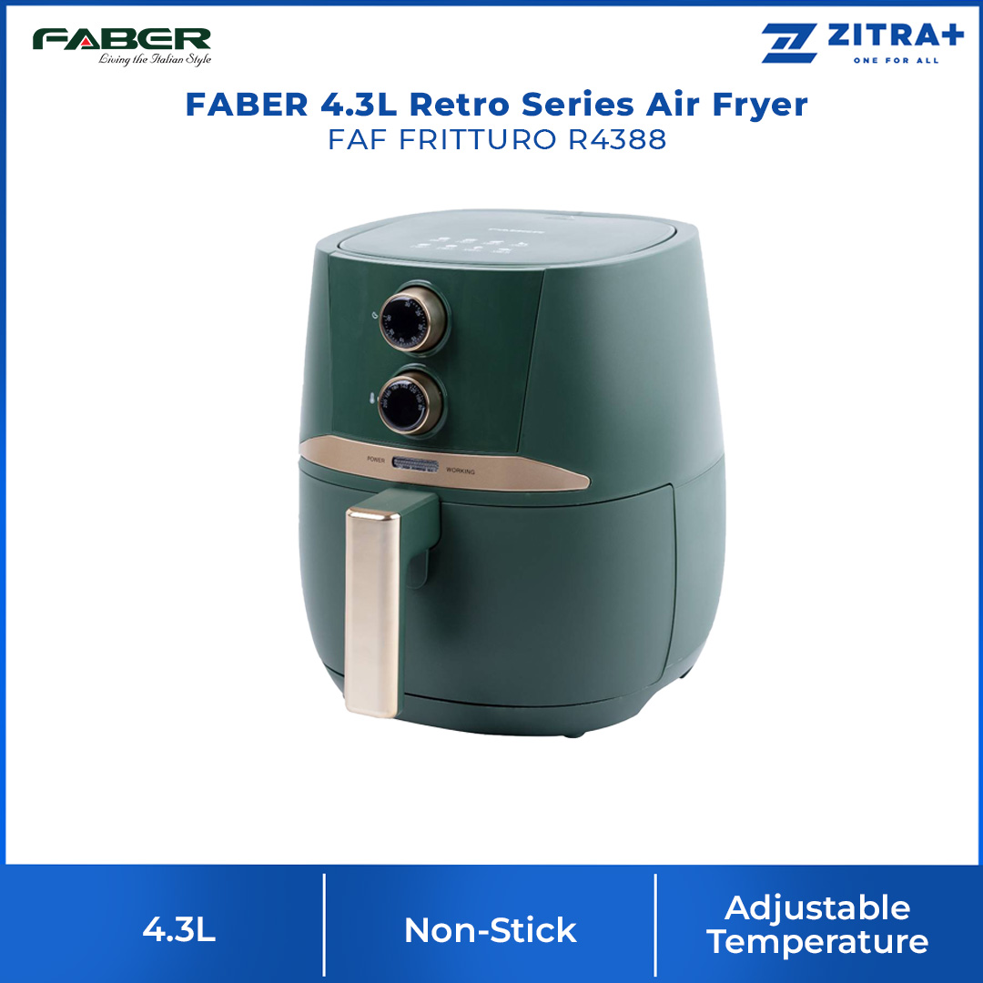 FABER 4.3L Retro Series Air Fryer FAF FRITTURO R4388 | 1400W | Adjustable Temperature From 80ᵒc - 200ᵒc | Large Capacity | Air Fryer with 1 Year Warranty