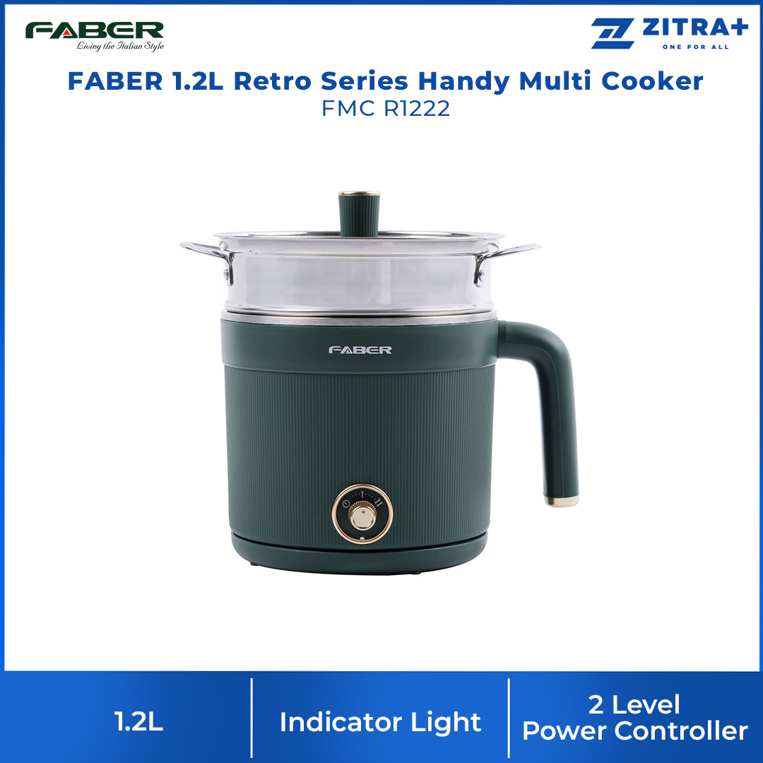 FABER 1.2L Retro Series Handy Multi Cooker FMC R1222 | Boil-Dry Protection | Safety Cut-Off Operation | Indicator Light | Multi Cooker with 1 Year Warranty