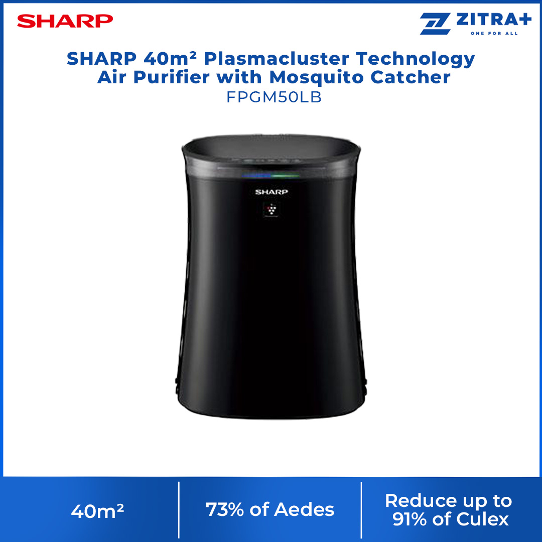 SHARP 40m² Plasmacluster Technology Air Purifier with Mosquito Catcher FPGM50LB | 100% Harmless Safe | Sound Protection | Haze Mode | Anti-Dust Mode | Clean Ion Shower | Auto Restart | Air Purifier with 1 Year Warranty