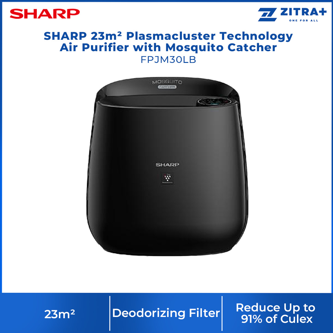 SHARP 23m² Plasmacluster Technology Air Purifier with Mosquito Catcher FPJM30LB | Plasmacluster Ion Density 7000 ions/cm3 | 3 Step Filtration System | Deodorizing | Air Purification with 1 Year Warranty