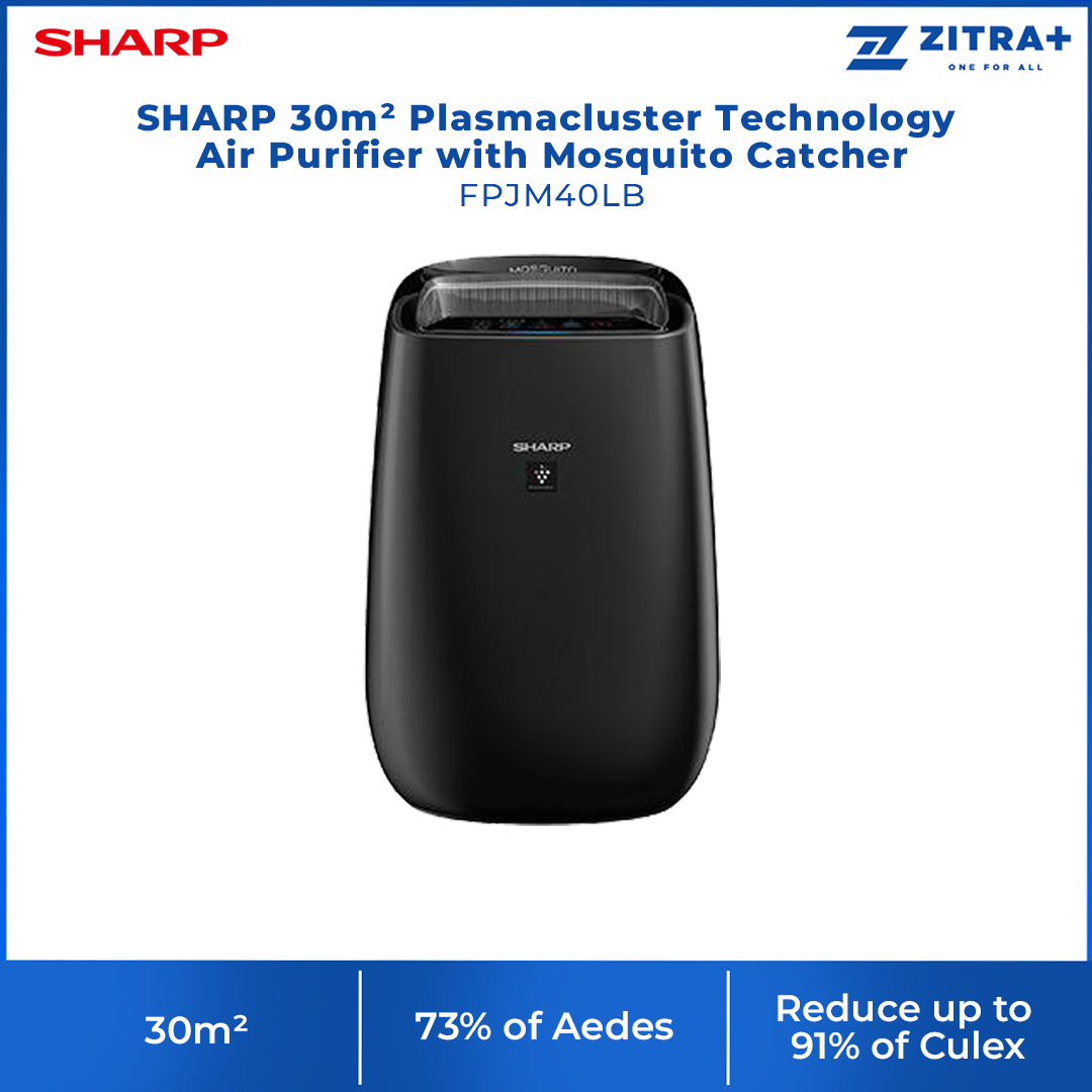 SHARP 30m² Plasmacluster Technology Air Purifier with Mosquito Catcher FPJM40LB | Suppress Mold, Viruses, Allergens, Odors | Sharp Original Airflow at 20° Angle | Timer Function | Air Purifier with 1 Year Warranty