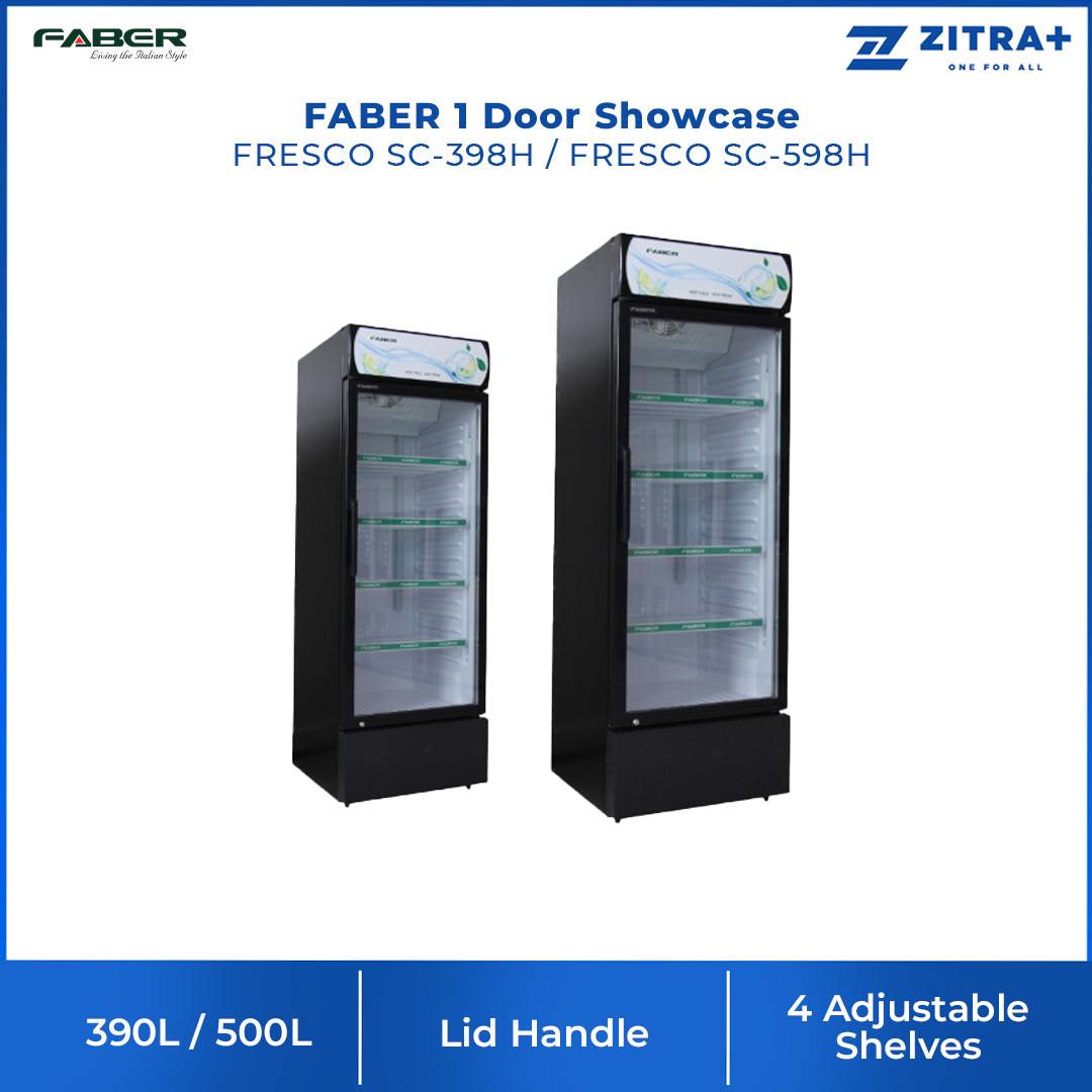FABER 390L/500L 1 Door Showcase | FRESCO SC-598H / FRESCO SC-398H | Double Layer Transparent Door | Jumbo Pocket | Showcase Door with 1 Year Warranty