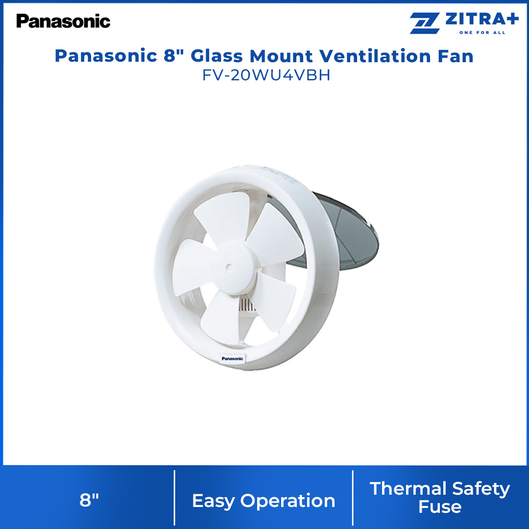 Panasonic 8" Glass Mount Ventilation Fan FV-20WU4VBH | Thermal Safety Fuse | Cord Operated Shutter For Easy Operation | Ventilation Fan with 1 Year Warranty