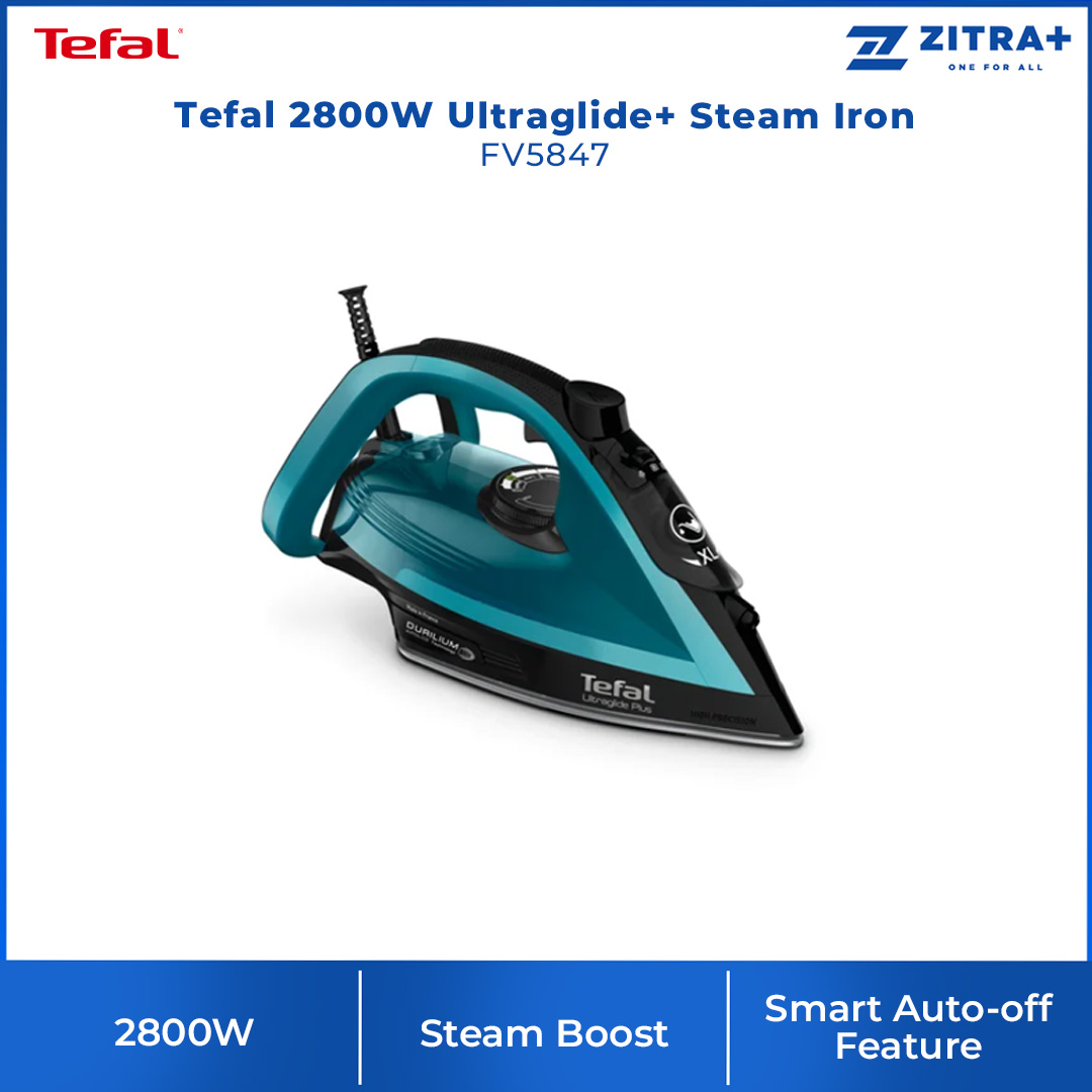 Tefal 2800W Ultraglide+ Steam Iron FV5847 | Vertical Steam | Anti-Drip | Auto-Off | 270 Water Tank Capacity | Spray  | Steam Iron with 2 Year Warranty