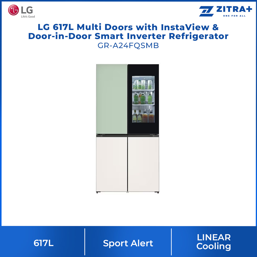 LG 617L Multi Doors with InstaView & Door-in-Door Smart Inverter Refrigerator GR-A24FQSMB | LINEAR Cooling | DoorCooling | Extra Space | Refrigerator with 1 Year Warranty