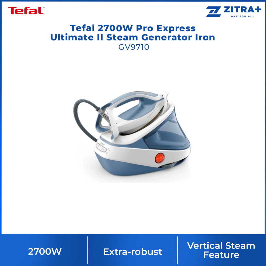 Tefal 2700W Pro Express Ultimate II Steam Generator Iron GV9710 | Vertical Steam | High Pressure Boiler | Lock-System | Steam Iron with 2 Year Warranty