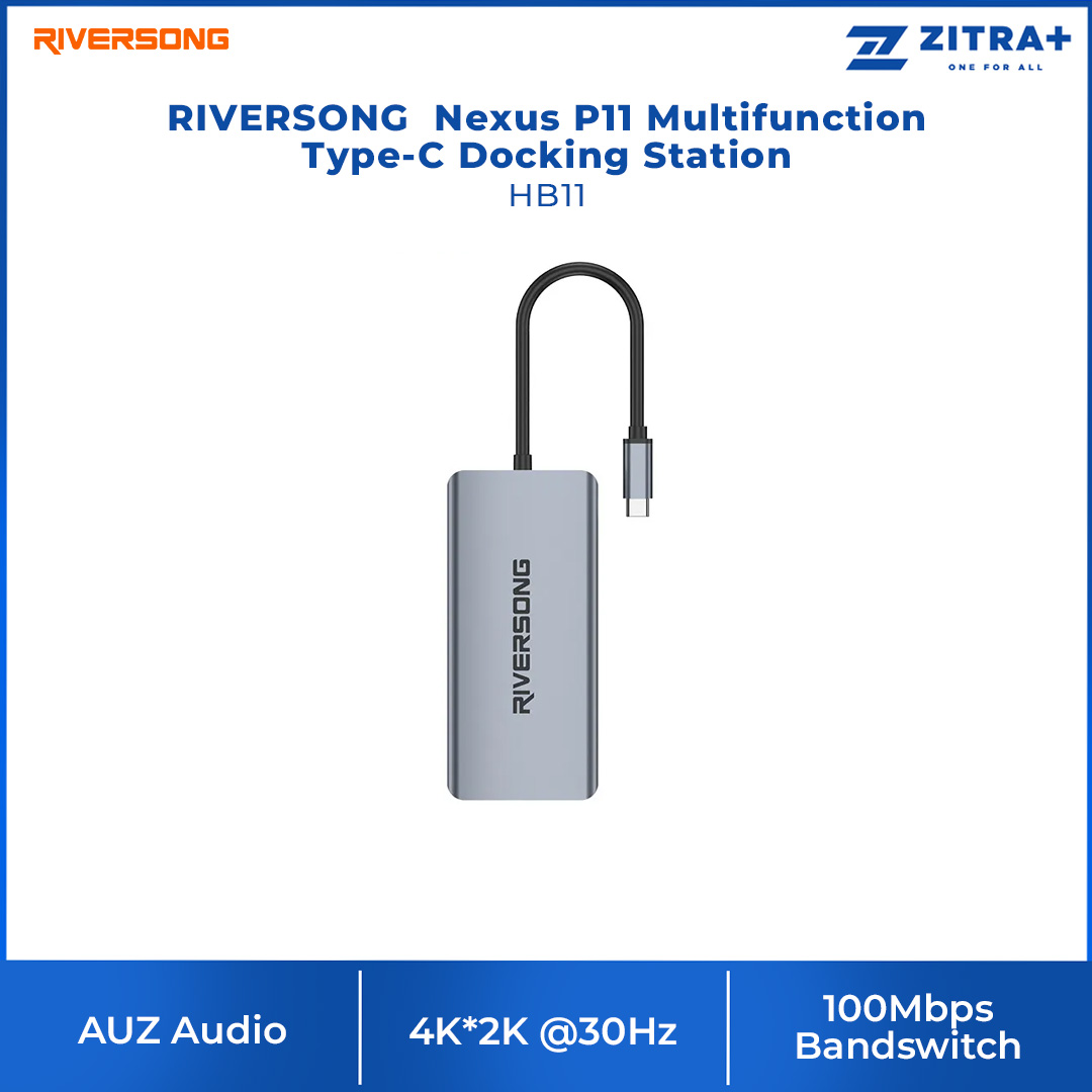 RIVERSONG Nexus P11 Multifunction Type-C Docking Station HB11 | AUZ Audio | 100Mbps Bandswitch | USB 3.0 (5Gbps) Transmission | Accessories with 1 Year Warranty