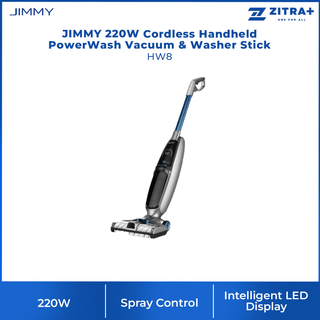 JIMMY 220W Cordless Handheld PowerWash Vacuum & Washer Stick HW8 | External Water Spray Outlet | Detachable Clean/Dirty Water Tank | Intelligent LED Display | Stick Vacuum with 1 Year Warranty