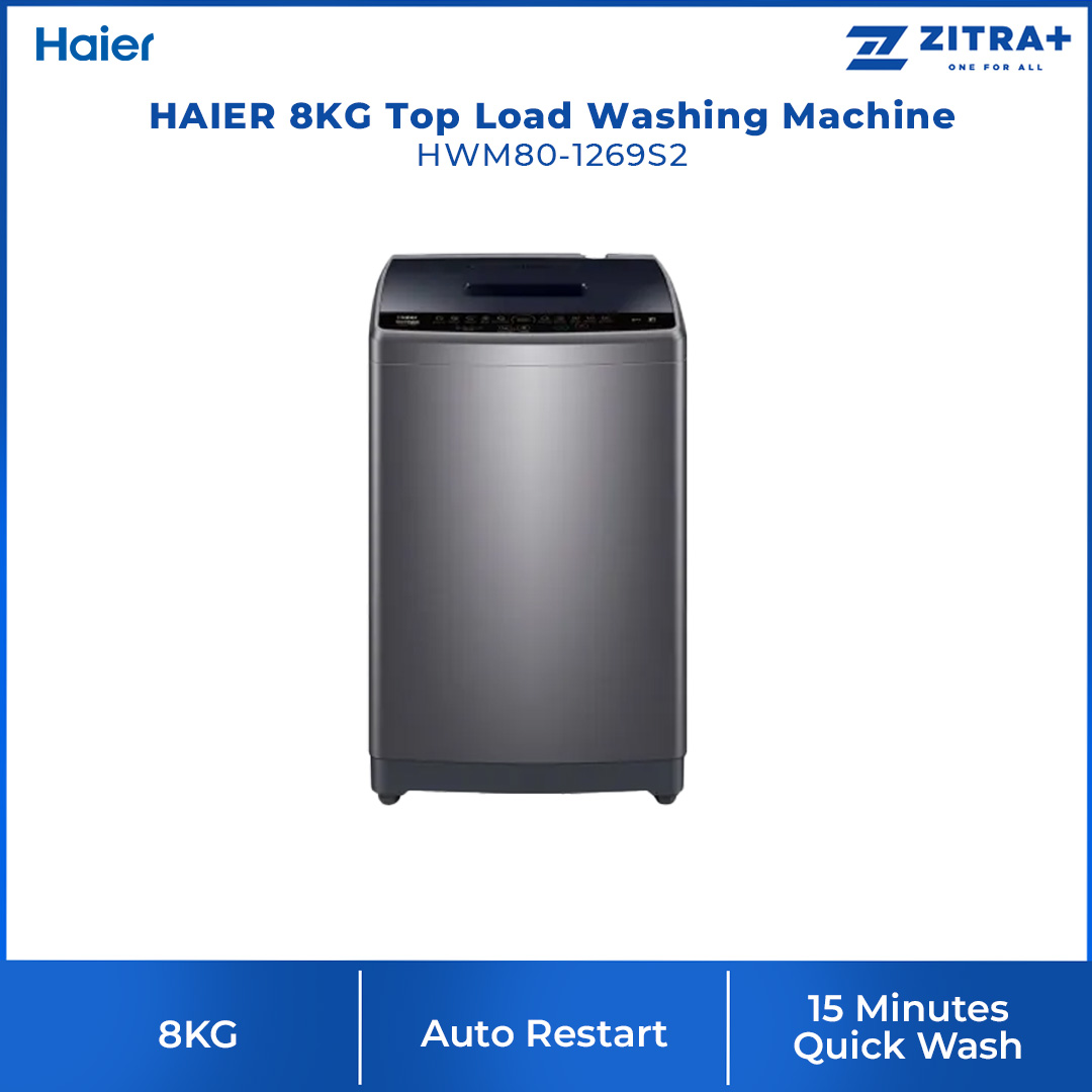 HAIER 8KG Top Load Washing Machine HWM80-1269S2 | Pillow Drum | Quick Wash | Stainless Steel Drum | Magic Filter | Washing Machine with 2 Year Warranty