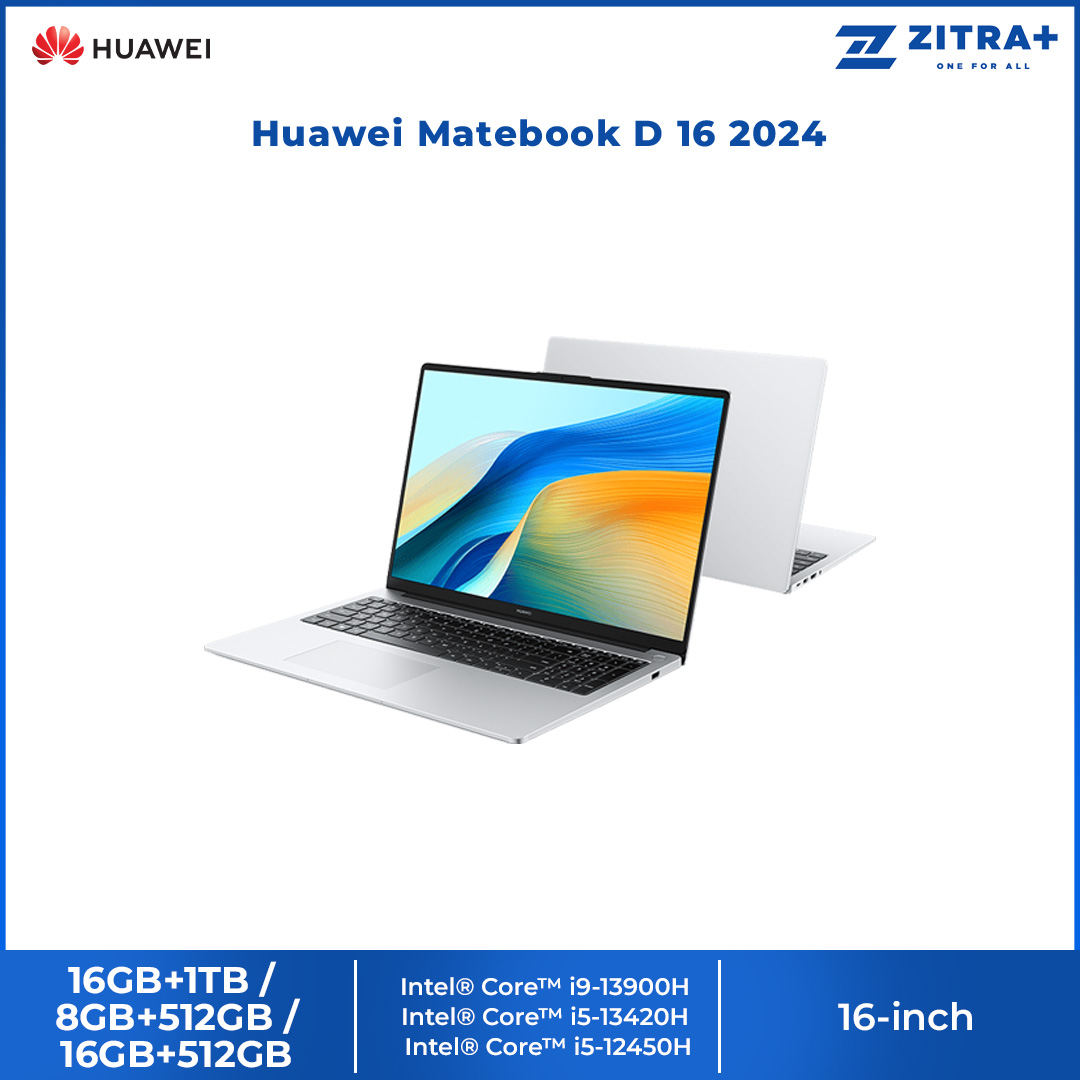 Huawei Matebook D 16 2024 | 16" HUAWEI FullView Display | High Performance Intel® Core™  i5 Processor  / i9 Processor | Lightweight Portable Body | Laptop with 2 Year Warranty