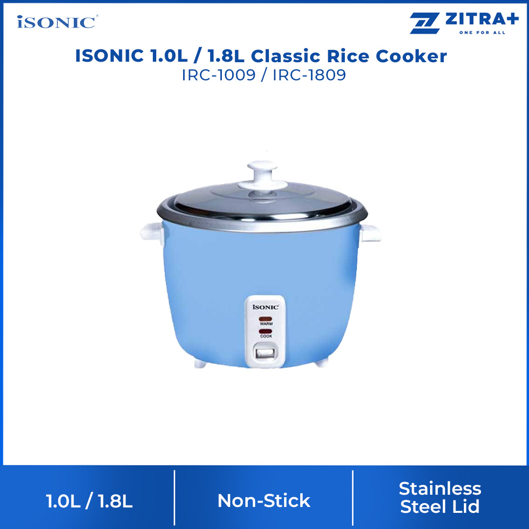 ISONIC 1.0L / 1.8L Classic Rice Cooker | IRC-1009 / IRC-1809 | 700W Power | Removable Non-Stick | Stainless Steel Lid | Cooker with 1 Year Warranty