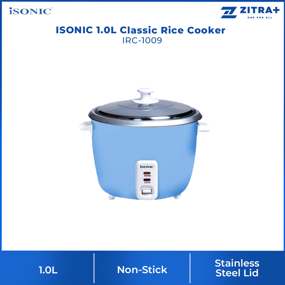 ISONIC 1.0L / 1.8L Classic Rice Cooker | IRC-1009 / IRC-1809 | 700W Power | Removable Non-Stick | Stainless Steel Lid | Cooker with 1 Year Warranty
