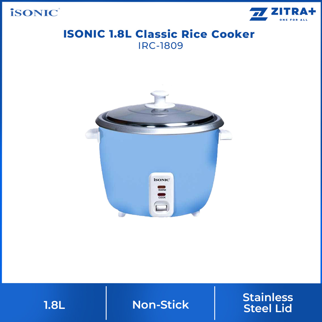 ISONIC 1.0L / 1.8L Classic Rice Cooker | IRC-1009 / IRC-1809 | 700W Power | Removable Non-Stick | Stainless Steel Lid | Cooker with 1 Year Warranty