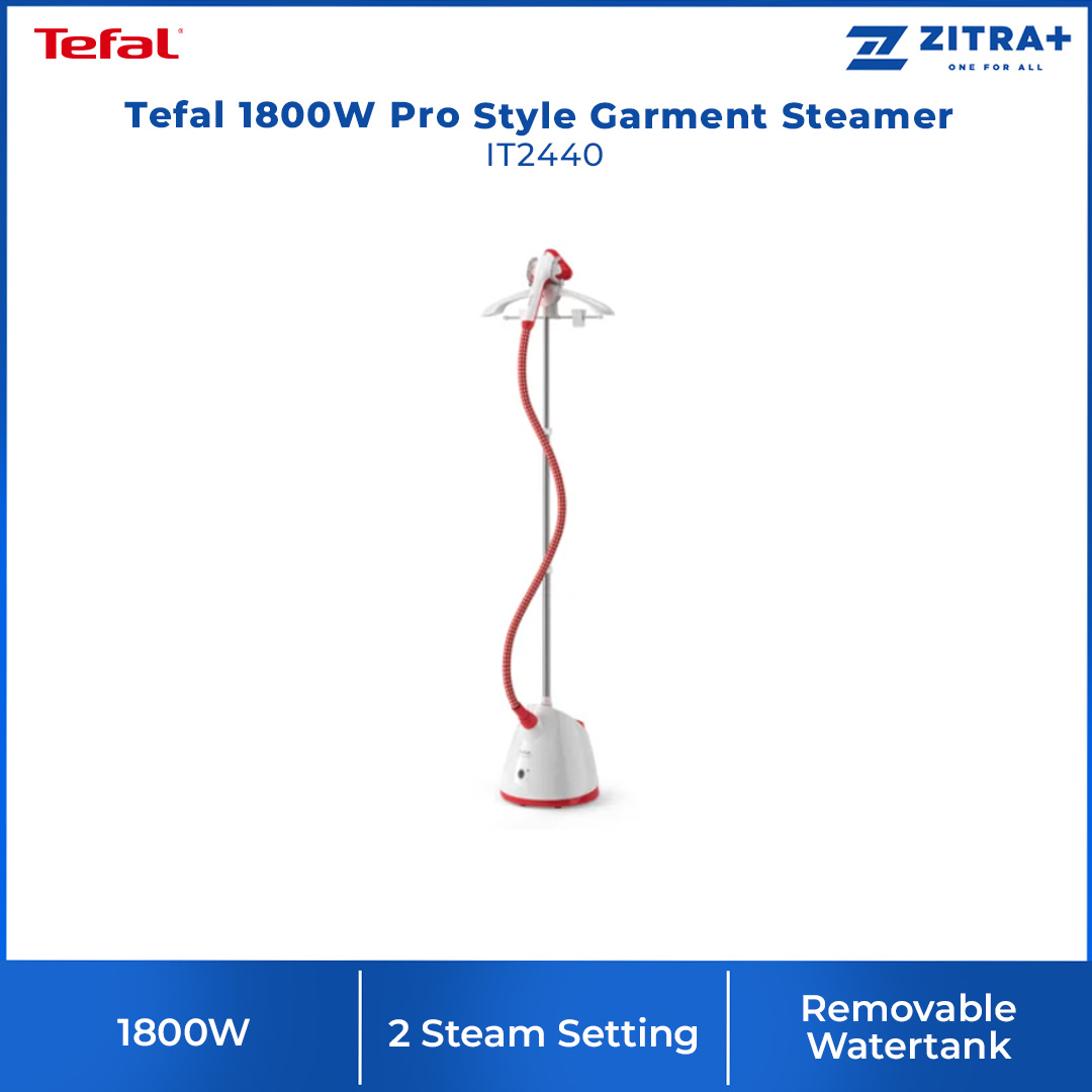 Tefal 1800W Pro Style Garment Steamer IT2440 | 2 Steam Setting | 45 Second Heat-Up Time | Sanitize | Removable Water Tank | Garment Steamer with 2 Year Warranty