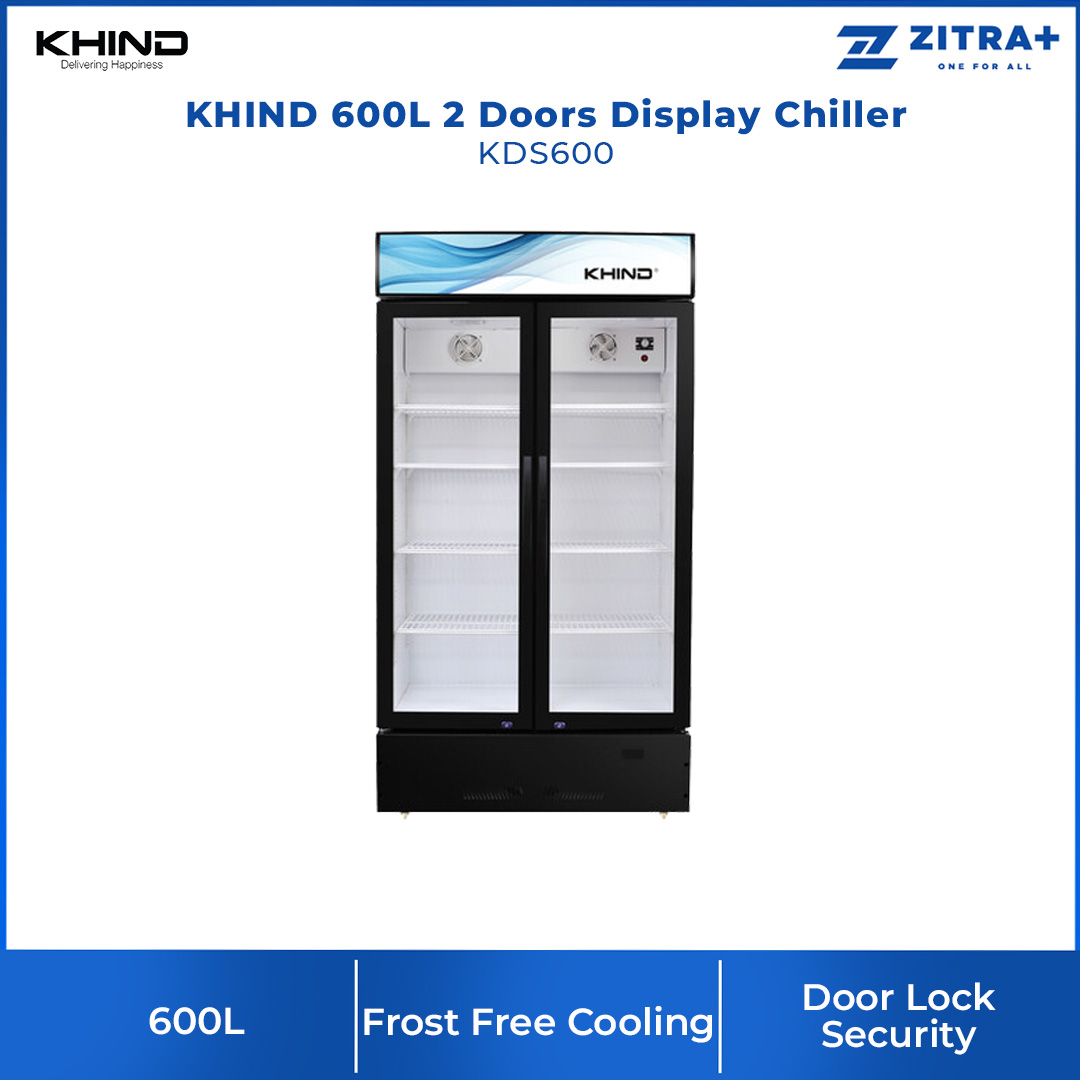 KHIND 600L 2 Doors Display Chiller KDS600 | Frost Free Cooling | Door Lock Security | Adjustable Storage Shelf | Display Chiller with 1 Year Warranty