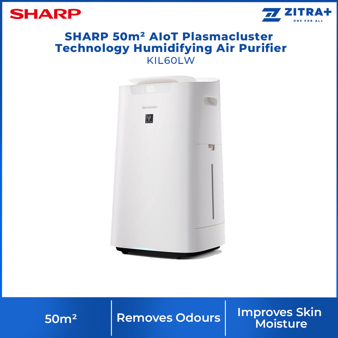 SHARP 50m² AIoT Plasmacluster Technology Humidifying Air Purifier KIL60LW | Ion Technology | Humidification | Intelligent Mode | Auto Mode | Air Purifier with 1 Year Warranty