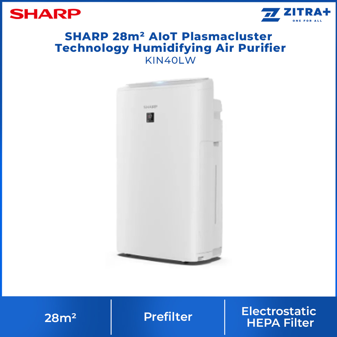 SHARP 28m² AIoT Plasmacluster Technology Humidifying Air Purifier KIN40LW | Ion Technology | Humidification | Intelligent Mode | Auto Mode | Air Purifier with 1 Year Warranty