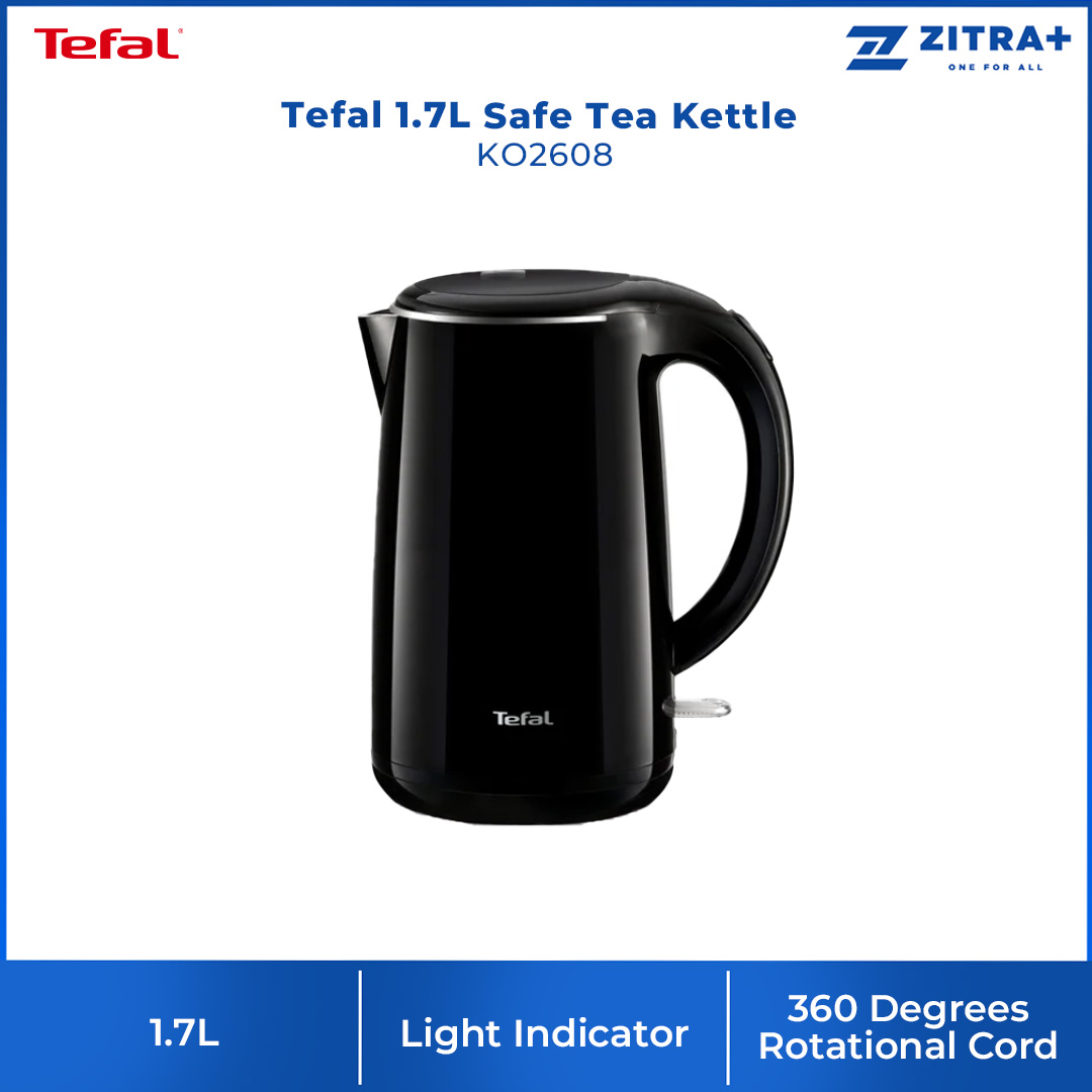 Tefal 1.7L Safe Tea Kettle KO2608 | 1800W Power | Cordless | Automatic Switch Off | Dual Heat Barrier Layers Protection | Kettle with 2 Year Warranty