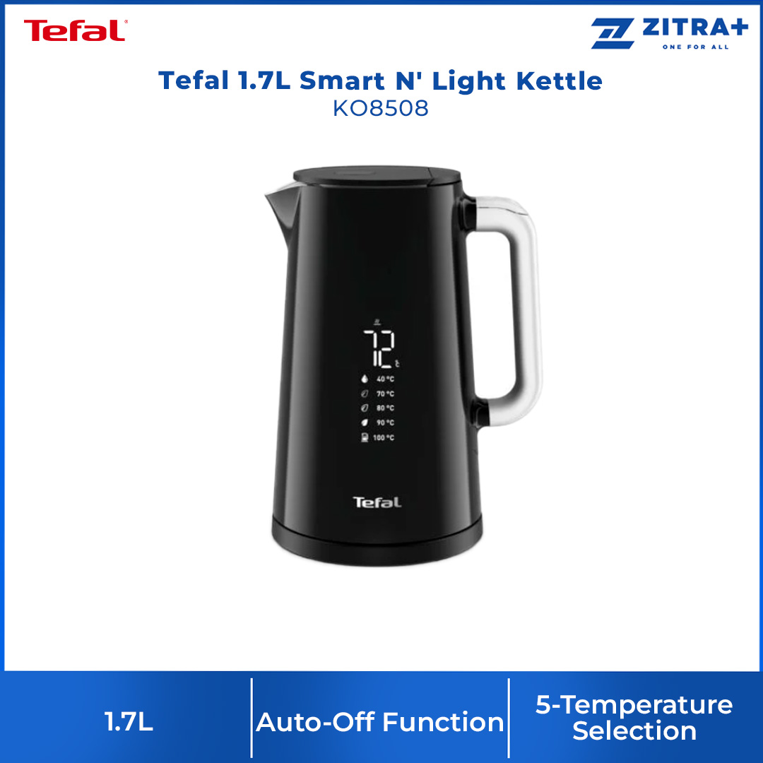 Tefal 1.7L Smart N' Light Kettle KO8508 | 1800W Power | 5-Temperature Selection | Safe-Touch Surface | One-Touch Boiling | Kettle with 2 Year Warranty