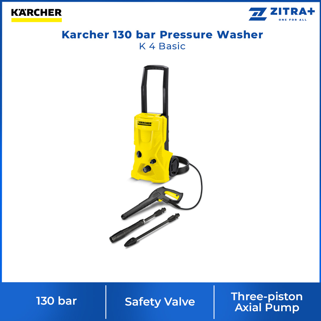 Karcher 130 Bar Pressure Washer K 4 Basic | High-Pressure Gun | High-Pressure Hose | Vario Power Jet | Quick Connect | Water Pressure with 1 Year Warranty