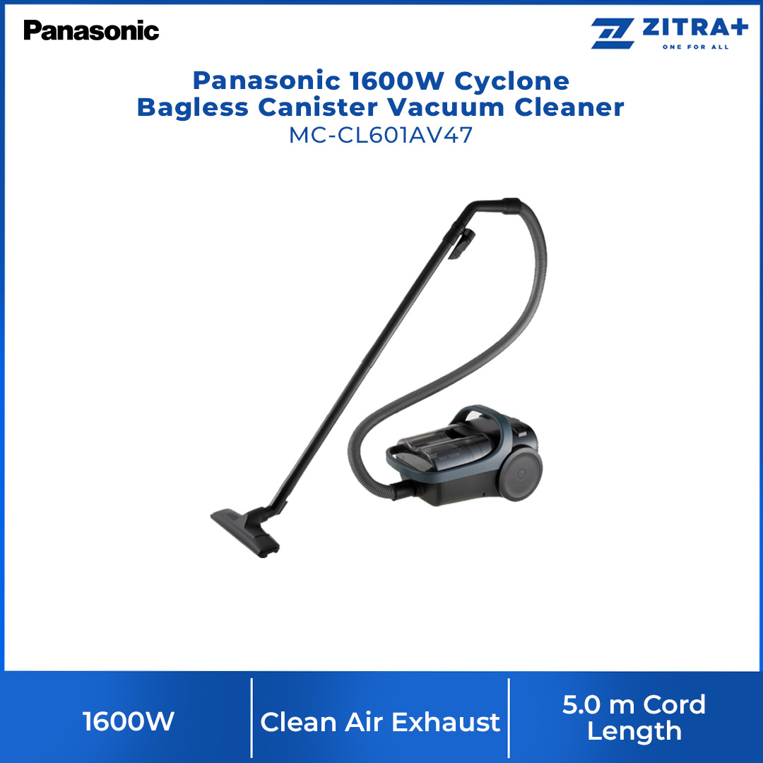 Panasonic 1600W Cyclone Bagless Canister Vacuum Cleaner MC-CL601AV47 | Advanced 5-layer Filtration System | Dual Handle | Vacuum with 1 Year Warranty