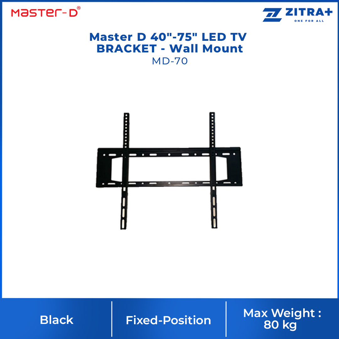 Master D 32"-80" LED TV BRACKET - Wall Mount (FIXED) MD-50 / MD-70 / MD-4080 | Max Weight: 80Kg | Wall Distance: 23mm | Thickness: 1.2mm