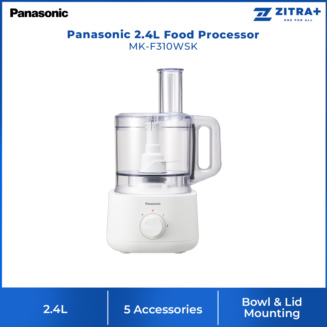 Panasonic 2.4L Food Processor MK-F310WSK | 5 Accessories for 18 Functions | High Low Pulse | Limited Size Hole | Food Processor with 1 Year Warranty