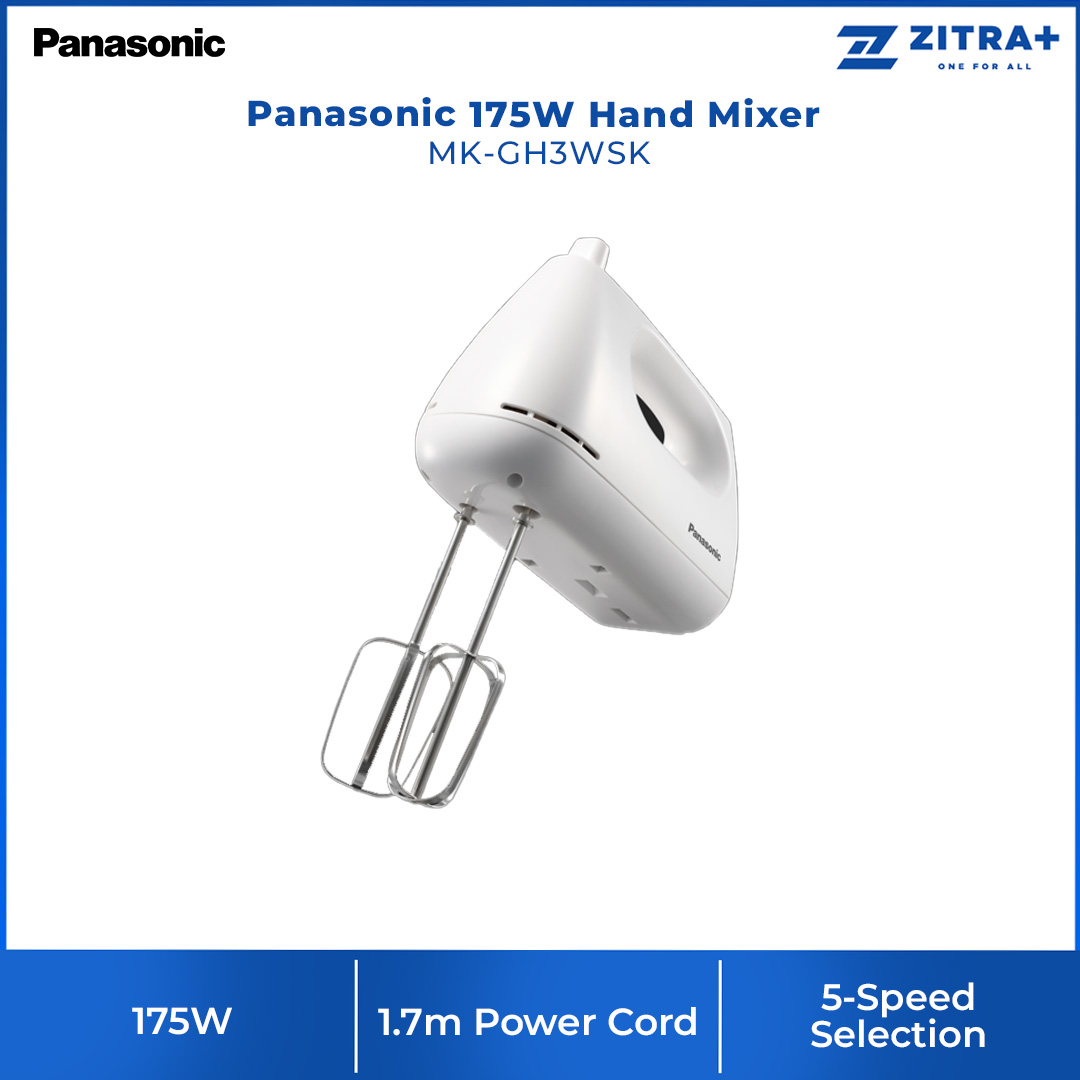 Panasonic 175W Hand Mixer MK-GH3WSK | 5-Speed Selection | 2 Functional Attachments | Light and Easy to Hold | Hand Mixer with 1 Year Warranty