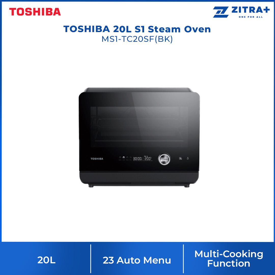 TOSHIBA 20L S1 Steam Oven MS1-TC20SF(BK) | 23 Auto Menu + 3 Cleaning Mode | Innovative Vapour-Loop System | Direct Steam Injection | 3 Steaming Modes | Steam Oven with 1 Year Warranty