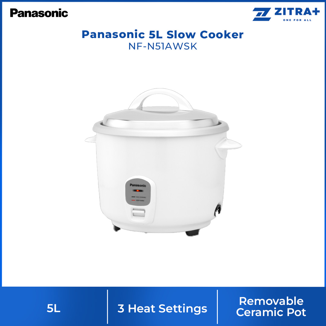 Panasonic 3L Slow Cooker NF-N31AWSK | 3 Heat Settings | Various Recipes | Easy To Clean | High Quality Ceramic Pot | Slow Cooker with 1 Year Warranty