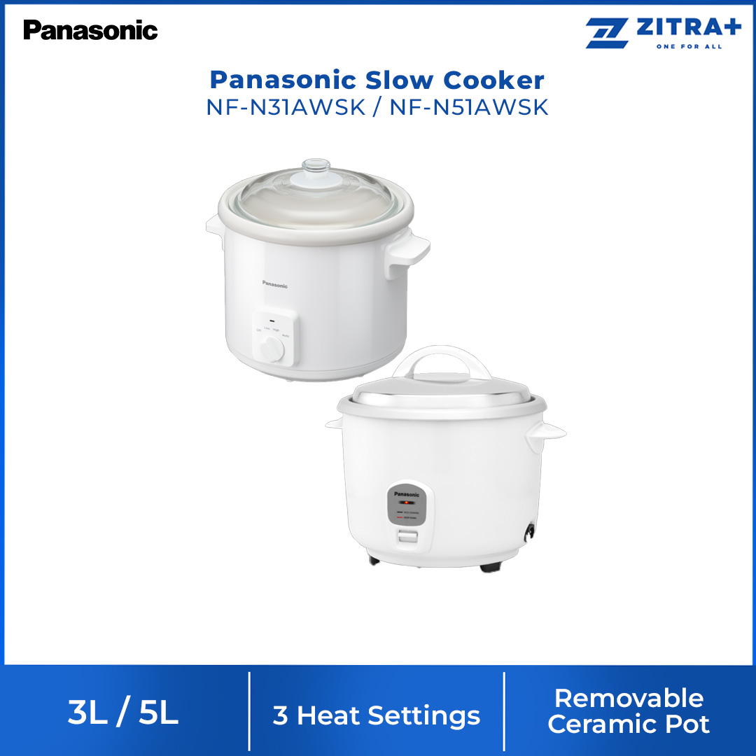 Panasonic 3L Slow Cooker NF-N31AWSK | 3 Heat Settings | Various Recipes | Easy To Clean | High Quality Ceramic Pot | Slow Cooker with 1 Year Warranty