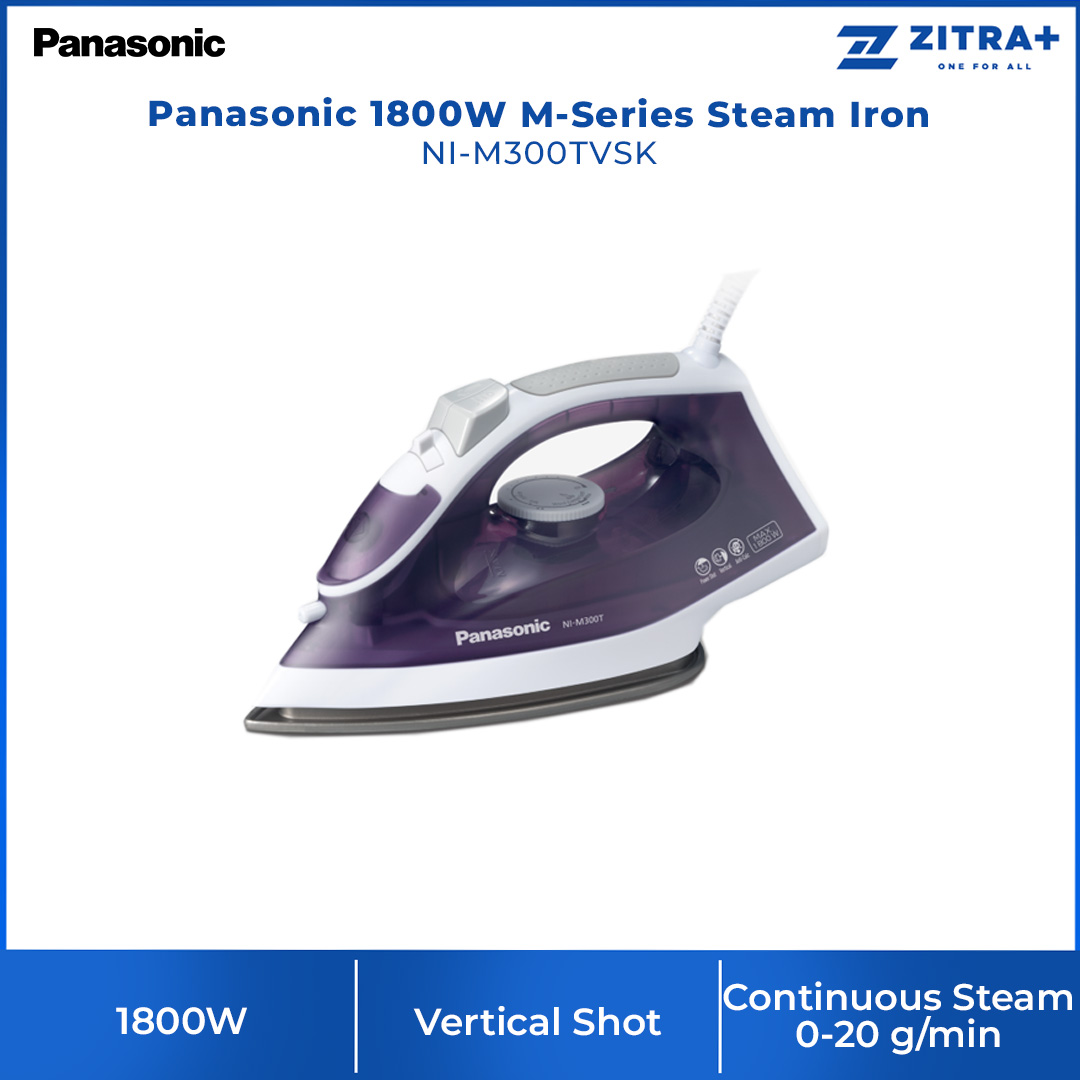Panasonic 1800W M-Series Steam Iron NI-M300TVSK | Vertical Shot | Continuous Steam 0-20g/min | Anti-Calc System | Spray | Steam Iron with 1 Year Warranty