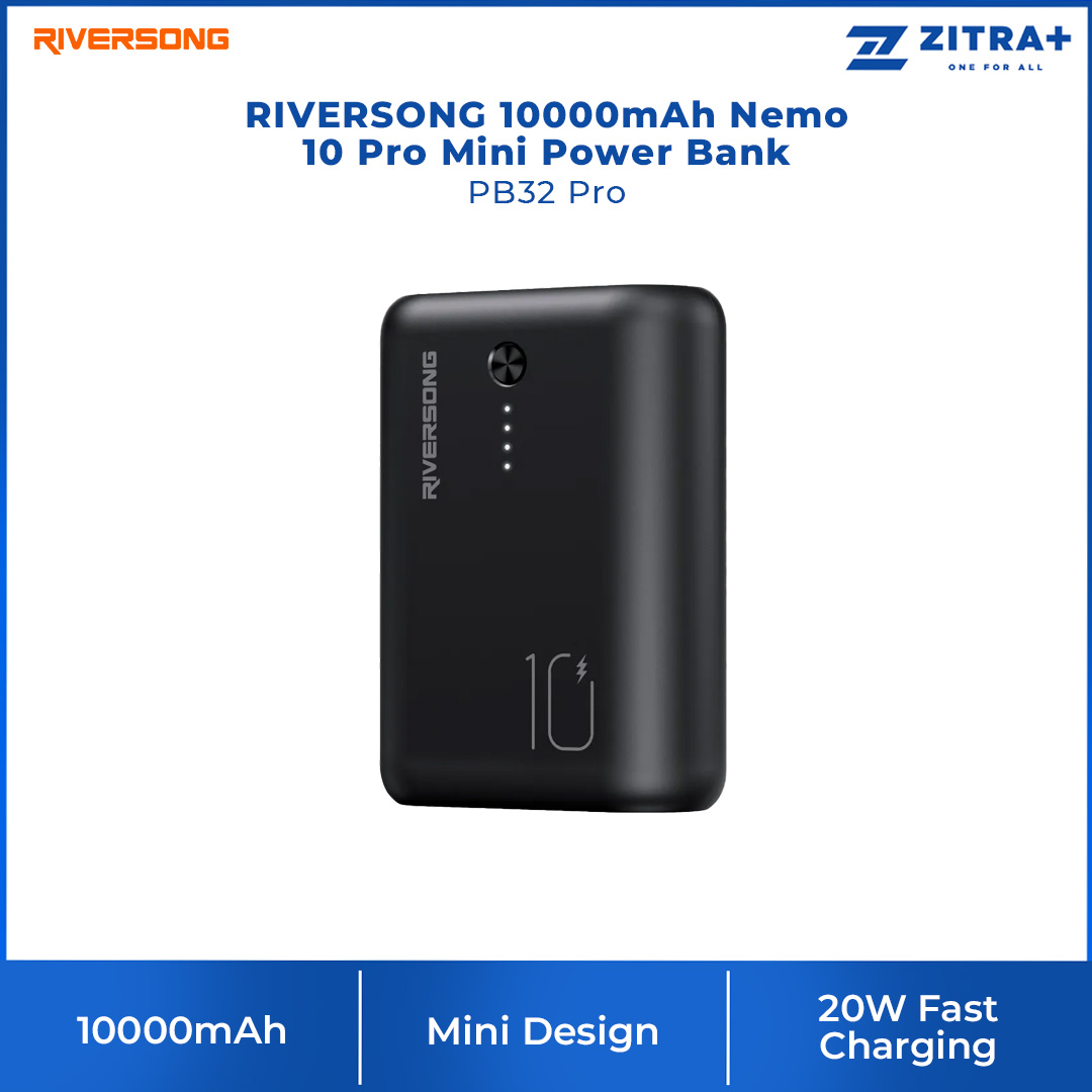 RIVERSONG 10000mAh Nemo 10 Pro Mini Power Bank PB32 Pro | 20W Fast Charging | Type-C Two-Way Input & Output | Power Bank with 1 Year Warranty