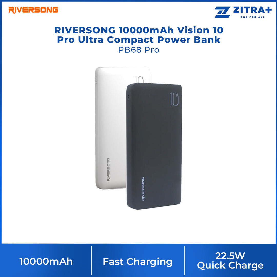 RIVERSONG 10000mAh Vision 10 Pro Ultra Compact Power Bank PB68 Pro | 3A Fully Compatible Fast Charging | 22.5W High Speed | Power Bank with 1 Year Warranty