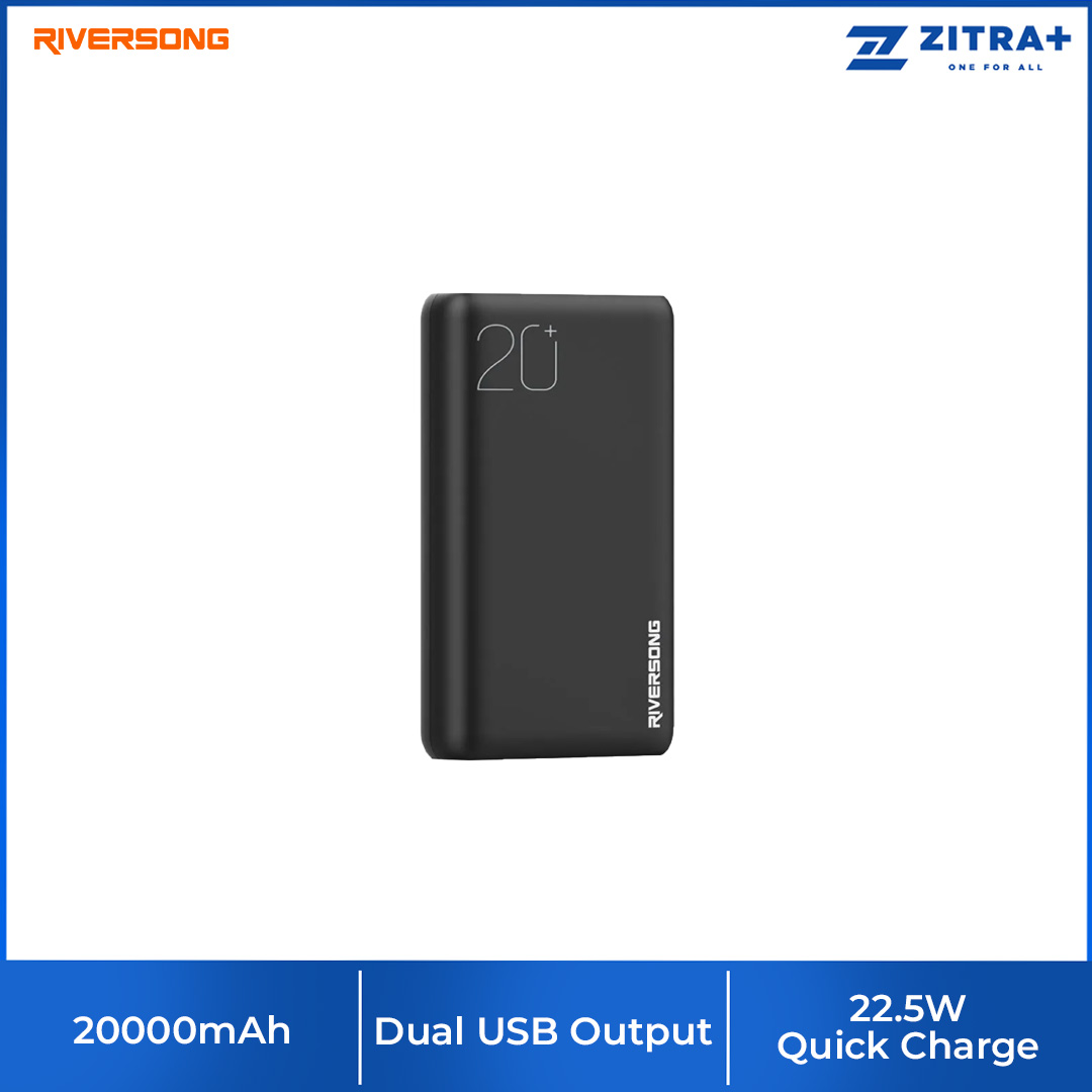 RIVERSONG 20000mAh Vision 20 Pro Power Bank PB76 Pro | 22.5w Quick Charge | Dual USB Output | Type C Input & Output | Power Bank with 1 Year Warranty