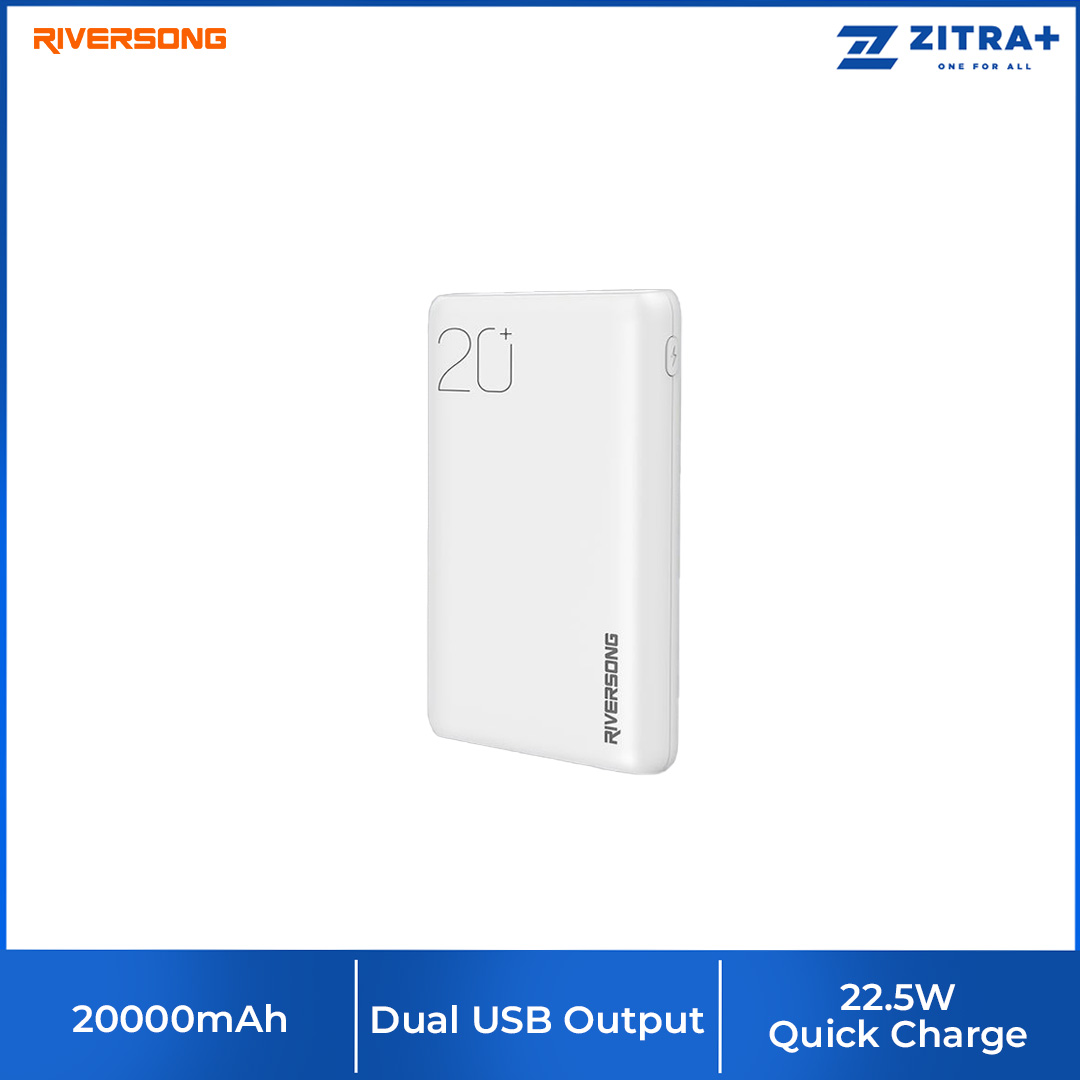 RIVERSONG 20000mAh Vision 20 Pro Power Bank PB76 Pro | 22.5w Quick Charge | Dual USB Output | Type C Input & Output | Power Bank with 1 Year Warranty