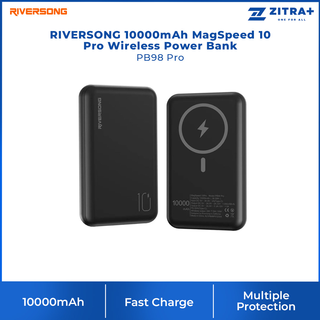 RIVERSONG 10000mAh MagSpeed 10 Pro Wireless Power Bank PB98 Pro | 10W Wireless Fast Charge | 20W Fast Charging | Power Bank with 1 Year Warranty