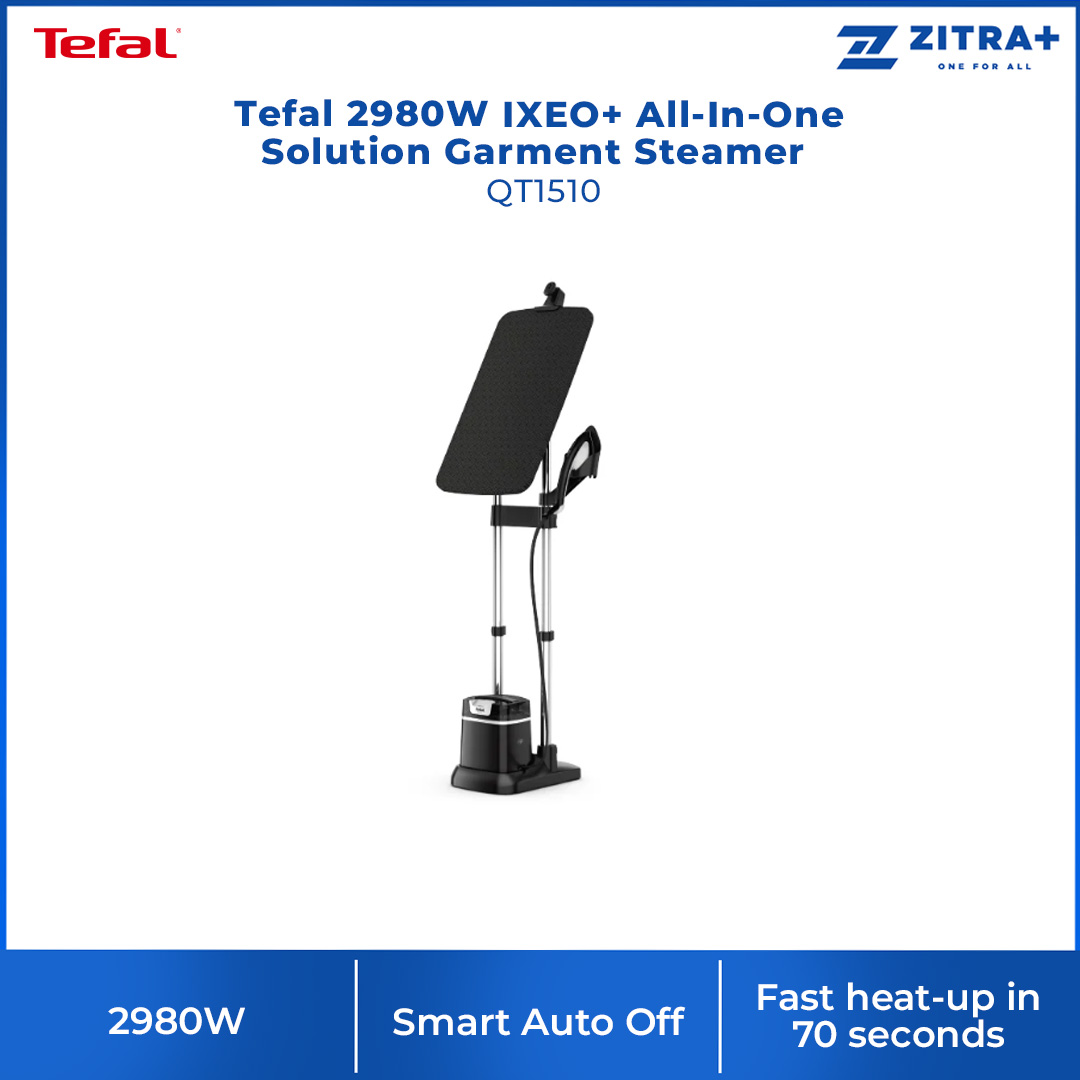 Tefal 2980W IXEO+ All-In-One Solution Garment Steamer QT1510 | Auto-Off | Steam Ready Indicator | Fast Heat-up in 70 Seconds | Garment Steamer with 2 Year Warranty