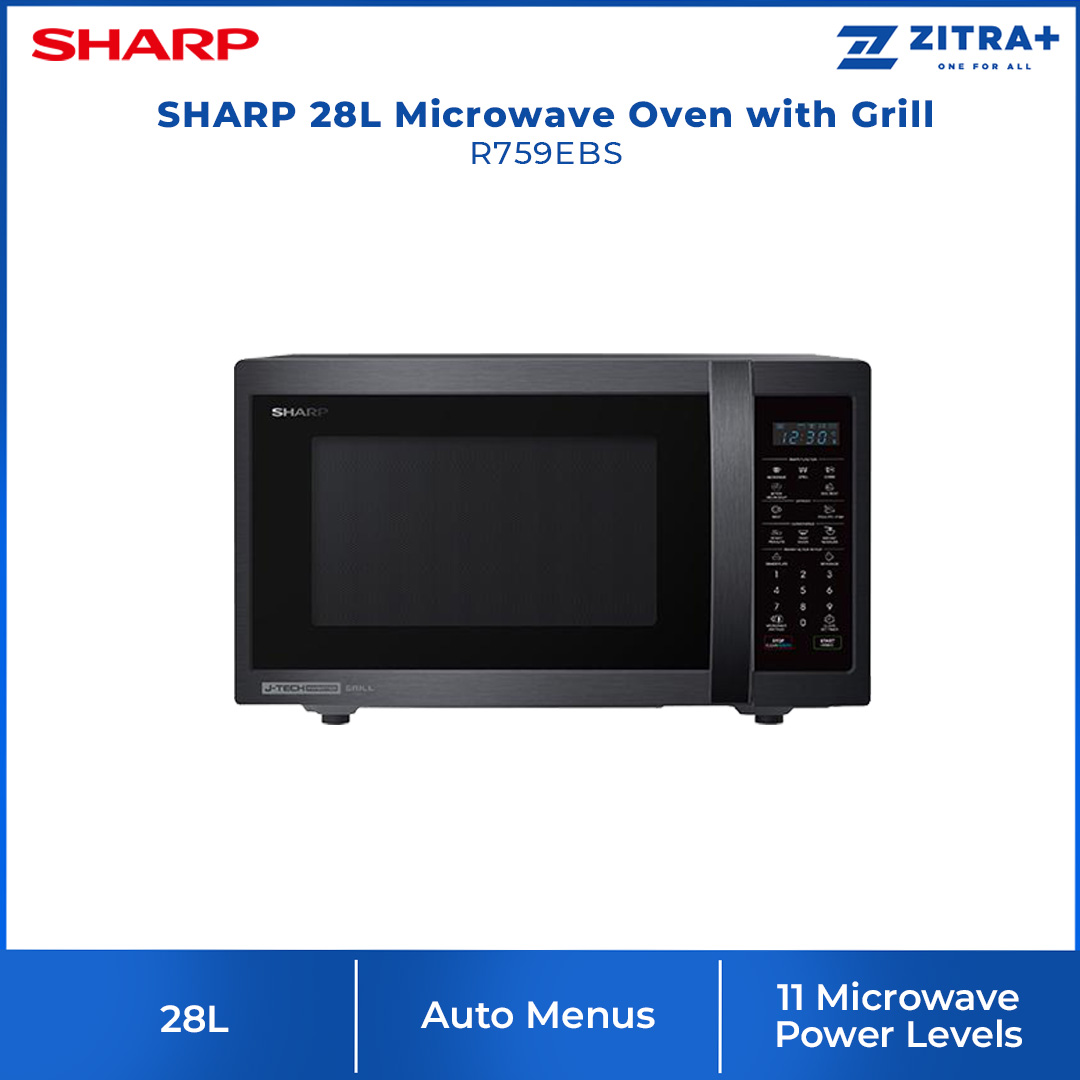 SHARP 28L Microwave Oven with Grill R759EBS | Auto Menu | Auto Defrost | Kitchen Timer | Child Lock | Energy Save Mode | Microwave Oven with 1 Year Warranty