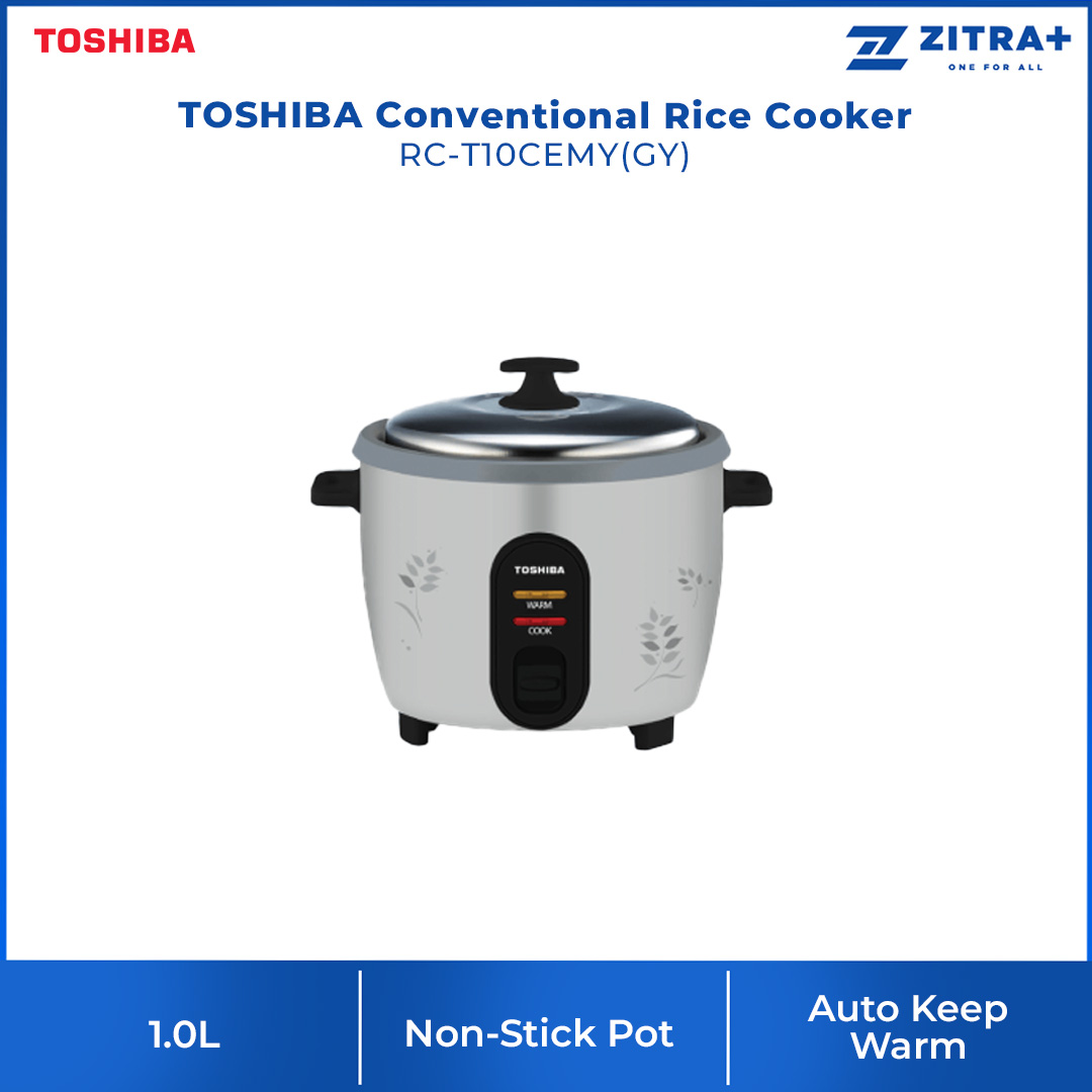 TOSHIBA 1L/1.8/2.8L Conventional Rice Cooker RC-T10CEMY(GY)/RC-T18CEMY(GY)/RC-T28CEMY(GY) | Non-Stick Pot | Automatic Keep Warm | Burn Protection | Rice Cooker with 1 Year General Warranty