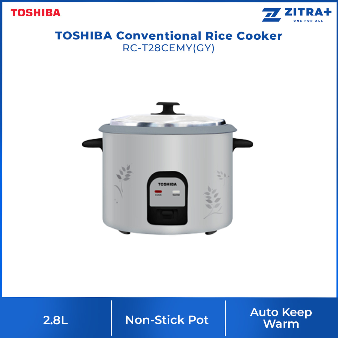 TOSHIBA 1L/1.8/2.8L Conventional Rice Cooker RC-T10CEMY(GY)/RC-T18CEMY(GY)/RC-T28CEMY(GY) | Non-Stick Pot | Automatic Keep Warm | Burn Protection | Rice Cooker with 1 Year General Warranty