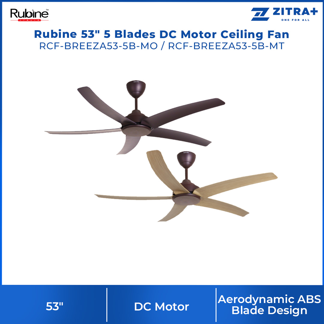 Rubine 53" 5 Blades DC Motor Ceiling Fan | RCF-BREEZA53-5B-MO / RCF-BREEZA53-5B-MT | 8F+8R Speed RF Remote Control | Turbo Speed | Ceiling Fan with 1 Year Warranty