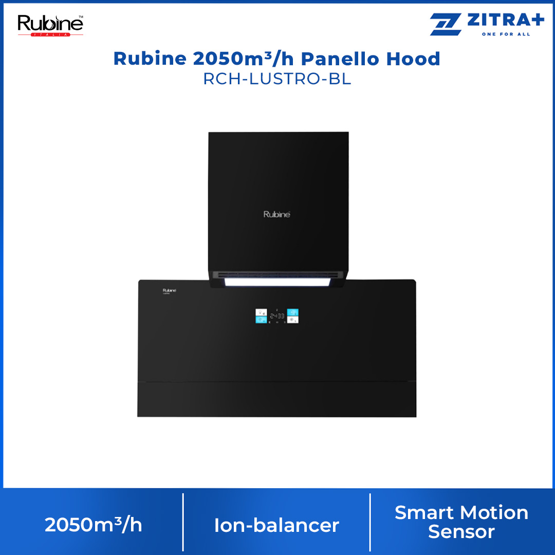 Rubine 2050m³/h Panello Hood RCH-LUSTRO-BL | 2+1 Extraction Speed | Cool-Breeze | Air Exchange | Smart Motion Sensor | Hood with 1.5 Year Warranty