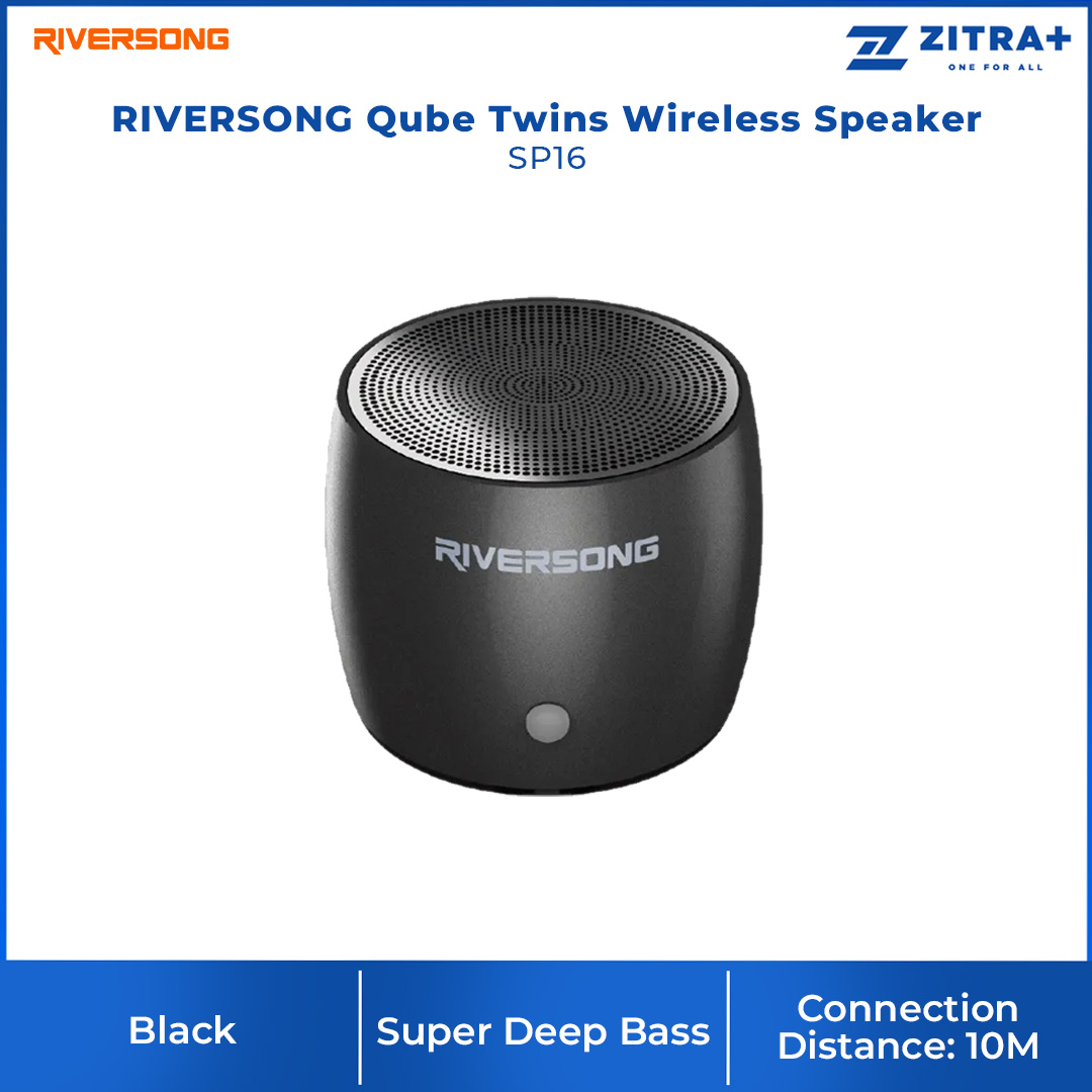 RIVERSONG Qube Twins Wireless Speaker SP16 | Super Deep Bass | Metal Cavity | Small and Portable | Wireless Speaker | Speaker with 1 Year Warranty