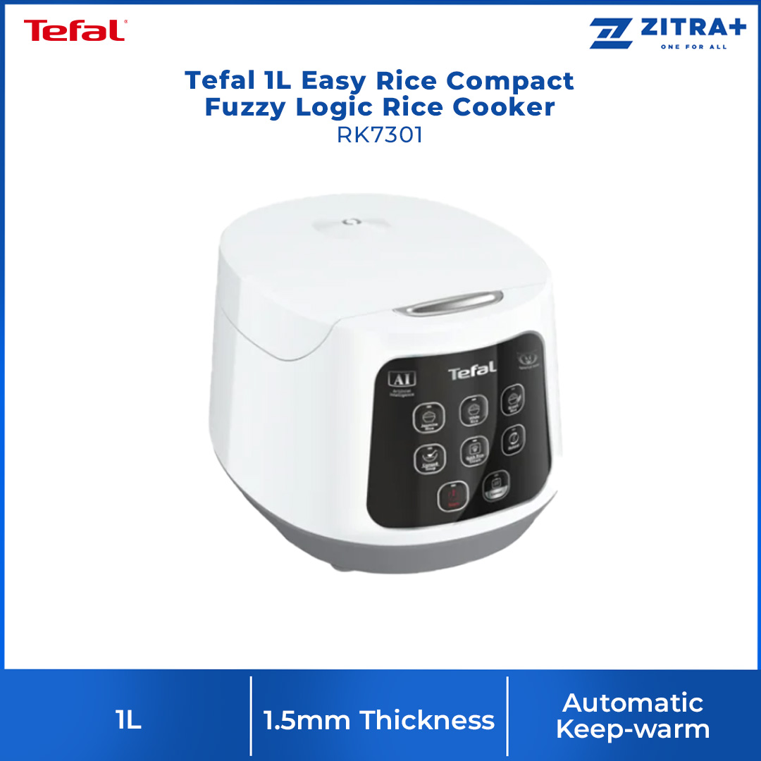 Tefal 1L Easy Rice Compact Fuzzy Logic Rice Cooker RK7301| AI Smart Cooking Technology | Optimal Heat Circulation | 8 Convenient Pre-set Programs | Cooker with 2 Year Warranty