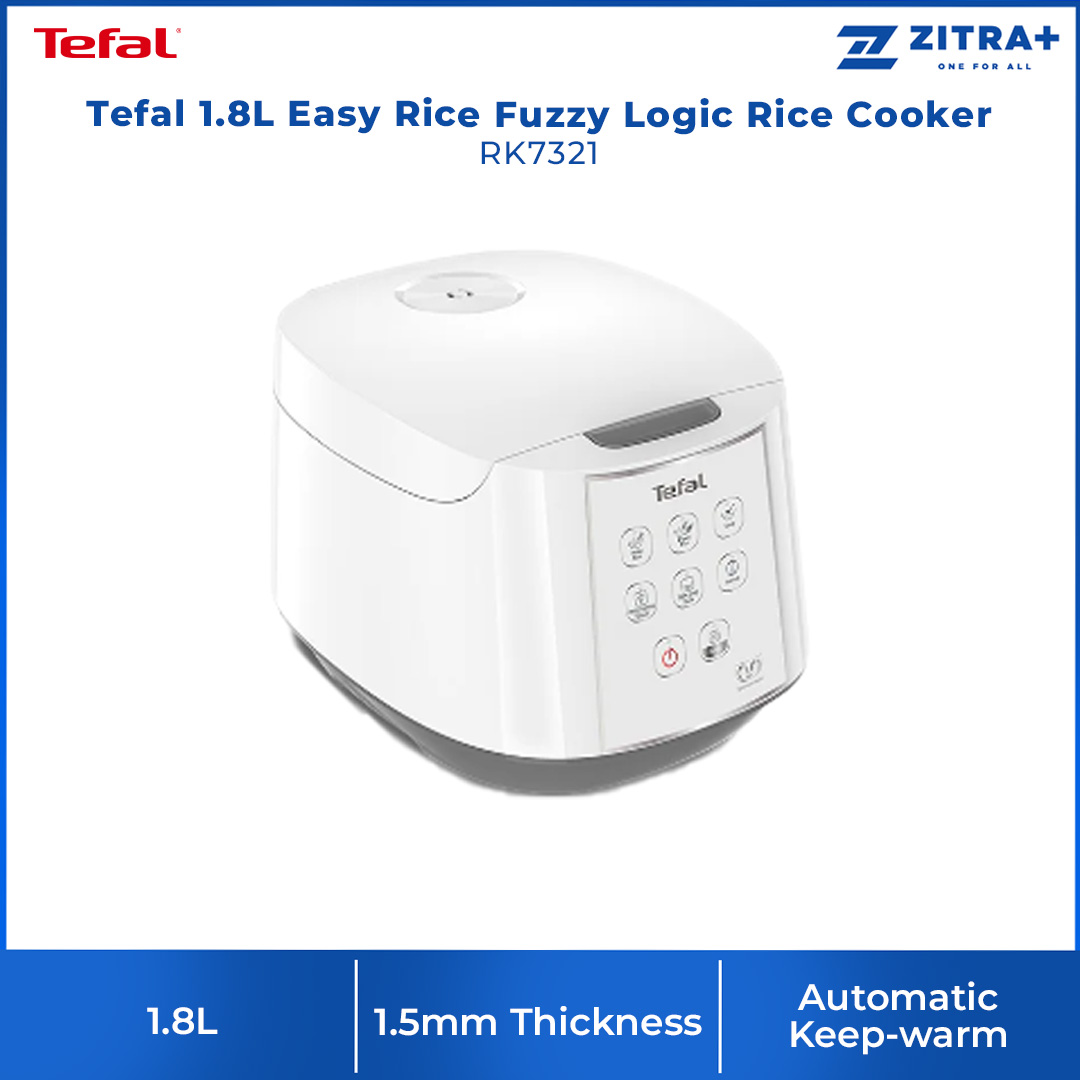 Tefal 1.8L Easy Rice Fuzzy Logic Rice Cooker RK7321 | Reheat | Control Panel | Steam Basket | Keep Warm | Removable Cord | Rice Cooker with 2 Year Warranty
