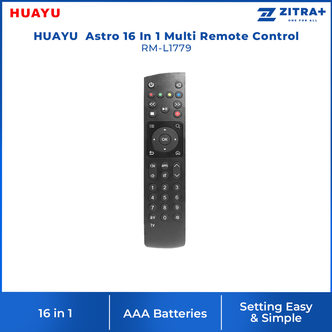 HUAYU Astro 16 In 1 Multi Remote Control RM-L1779 | Multifunction: Record, VOD, LIVE Pause, Play Back | Easy to Operate