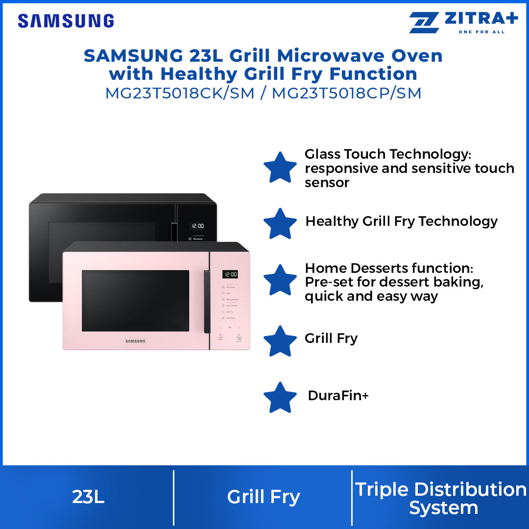 SAMSUNG 23L Grill Microwave Oven with Healthy Grill Fry Function | MG23T5018CK/SM | MG23T5018CP/SM | Healthy Grill Fry Function | Fast Defrosting | Microwave Oven with 1 Year Warranty